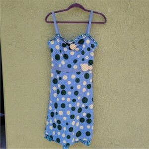 Moschino Cheap and Chic Blue Eyelet Ruffle Polka Dot Dress